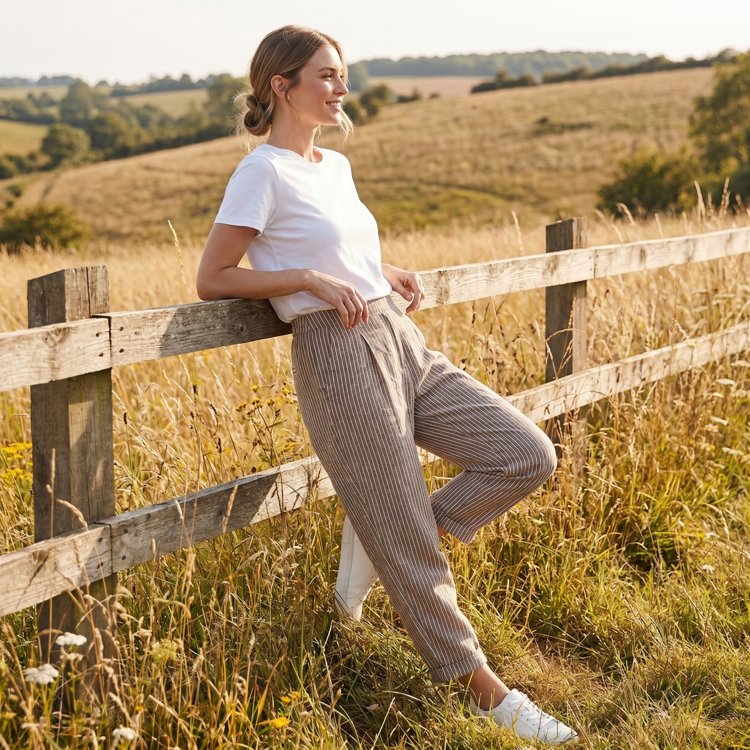 Cordelia | Women's Striped High-Waisted Wide-Leg Trousers