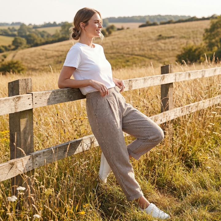 Cordelia | Women's Striped High-Waisted Wide-Leg Trousers