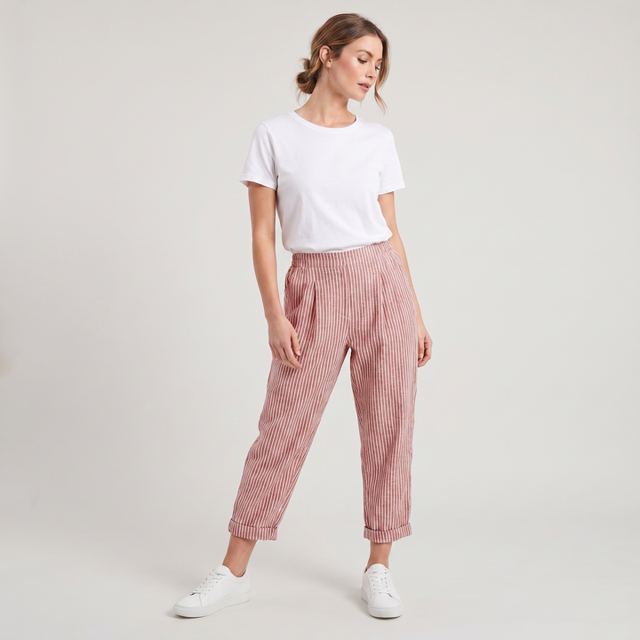 Cordelia | Women's Striped High-Waisted Wide-Leg Trousers