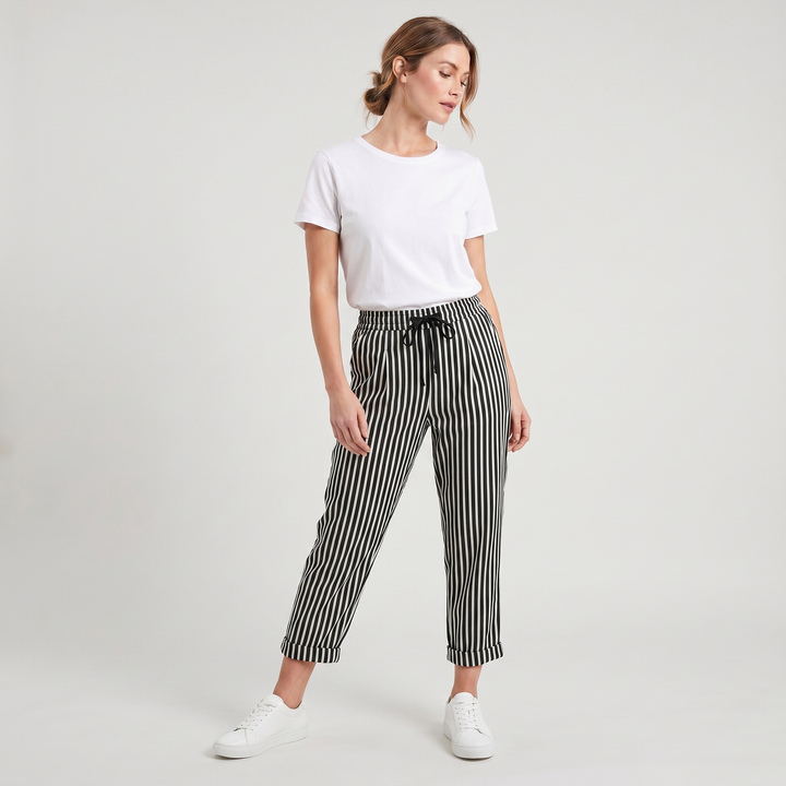 Cordelia | Women's Striped High-Waisted Wide-Leg Trousers