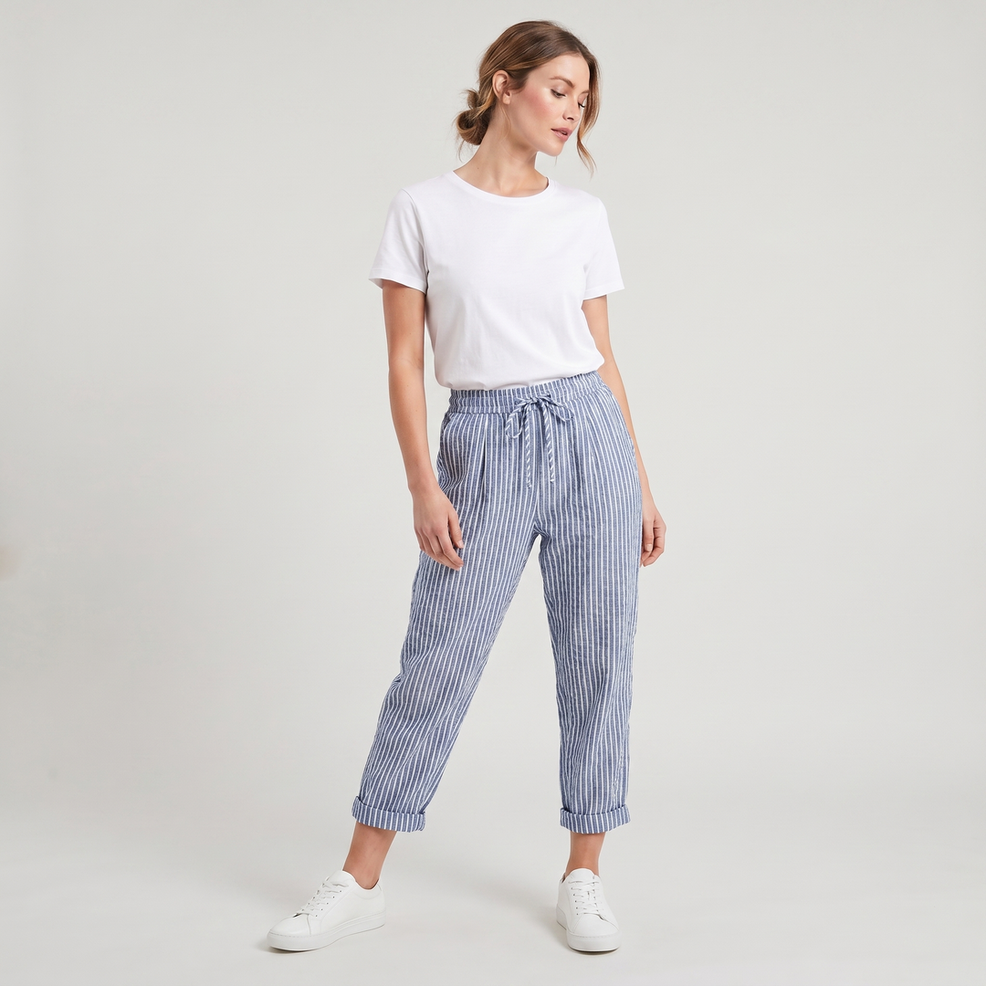 Cordelia | Women's Striped High-Waisted Wide-Leg Trousers