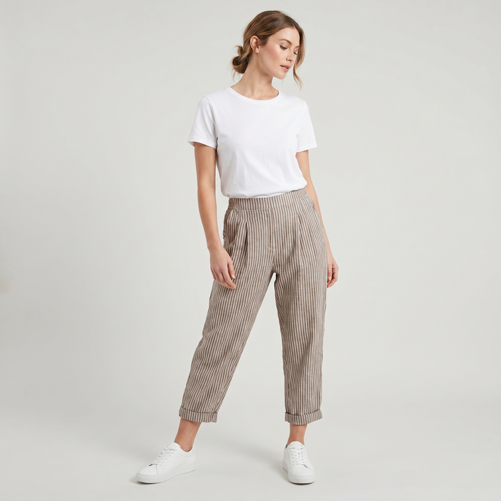 Cordelia | Women's Striped High-Waisted Wide-Leg Trousers