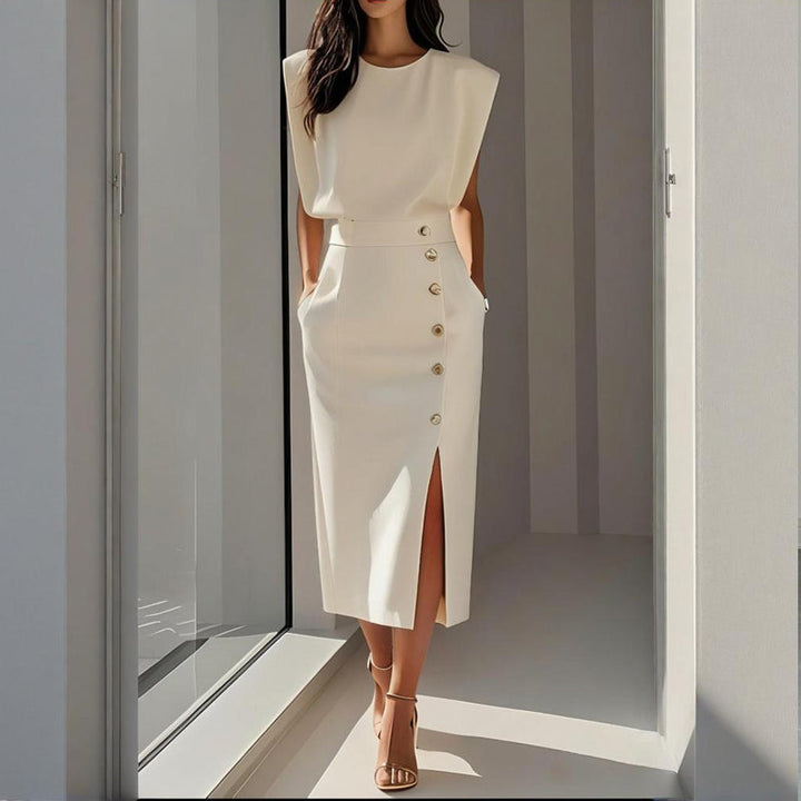 Noelle | Women’s Midi Dress with Side Button Detail