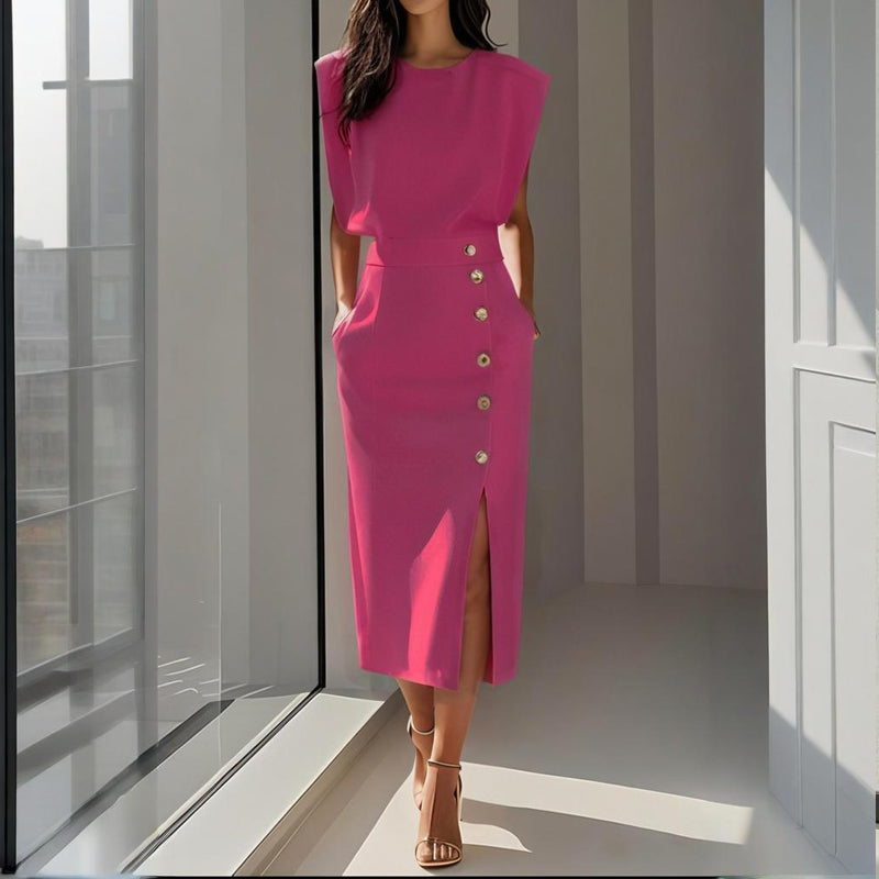 Noelle | Women’s Midi Dress with Side Button Detail