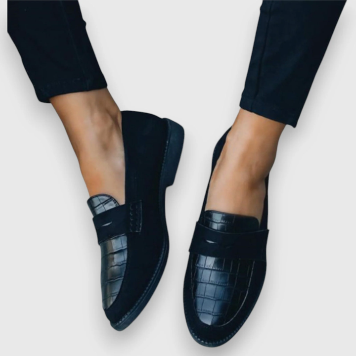 Jenson | Men's Black Loafers with Croc Detail