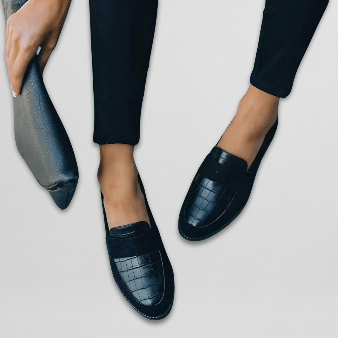 Jenson | Men's Black Loafers with Croc Detail