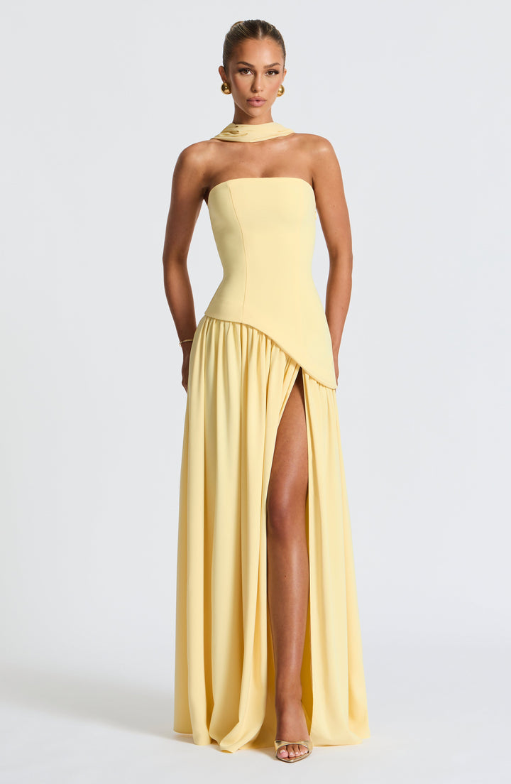 Verity | Women's Strapless Gown with Elegant Neck Scarf
