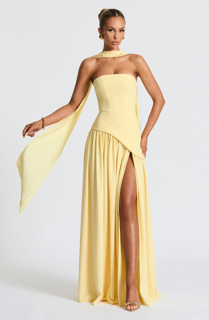 Verity | Women's Strapless Gown with Elegant Neck Scarf