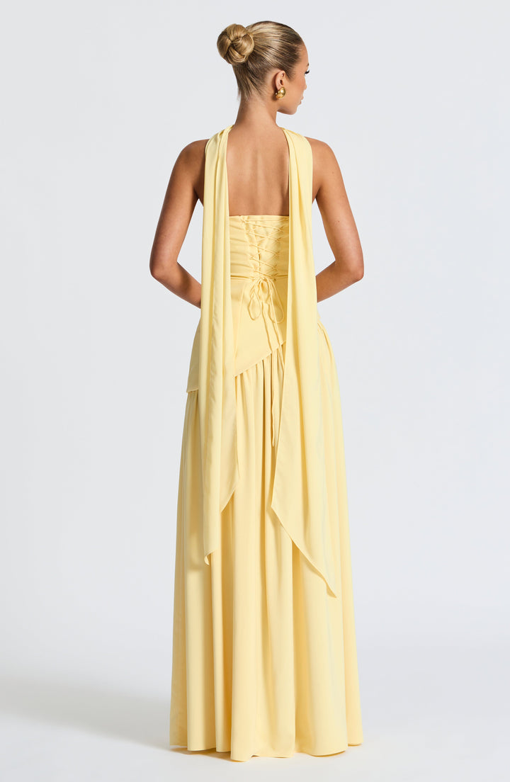 Verity | Women's Strapless Gown with Elegant Neck Scarf