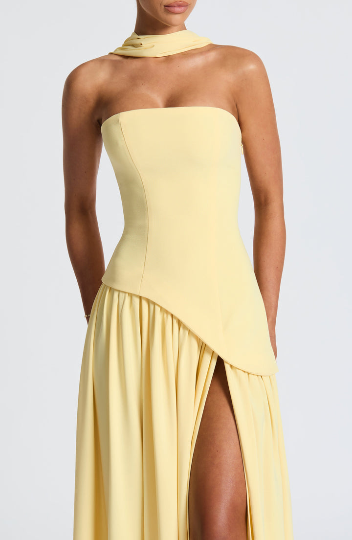 Verity | Women's Strapless Gown with Elegant Neck Scarf