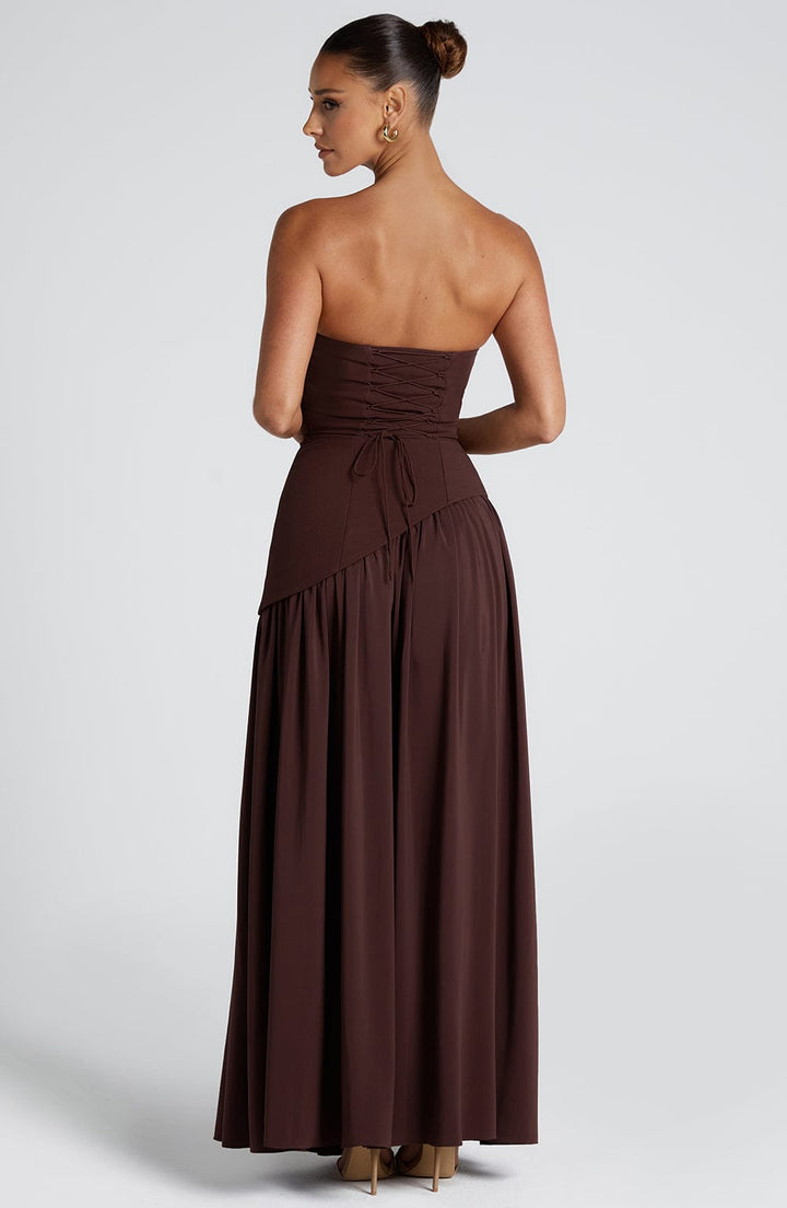 Verity | Women's Strapless Gown with Elegant Neck Scarf
