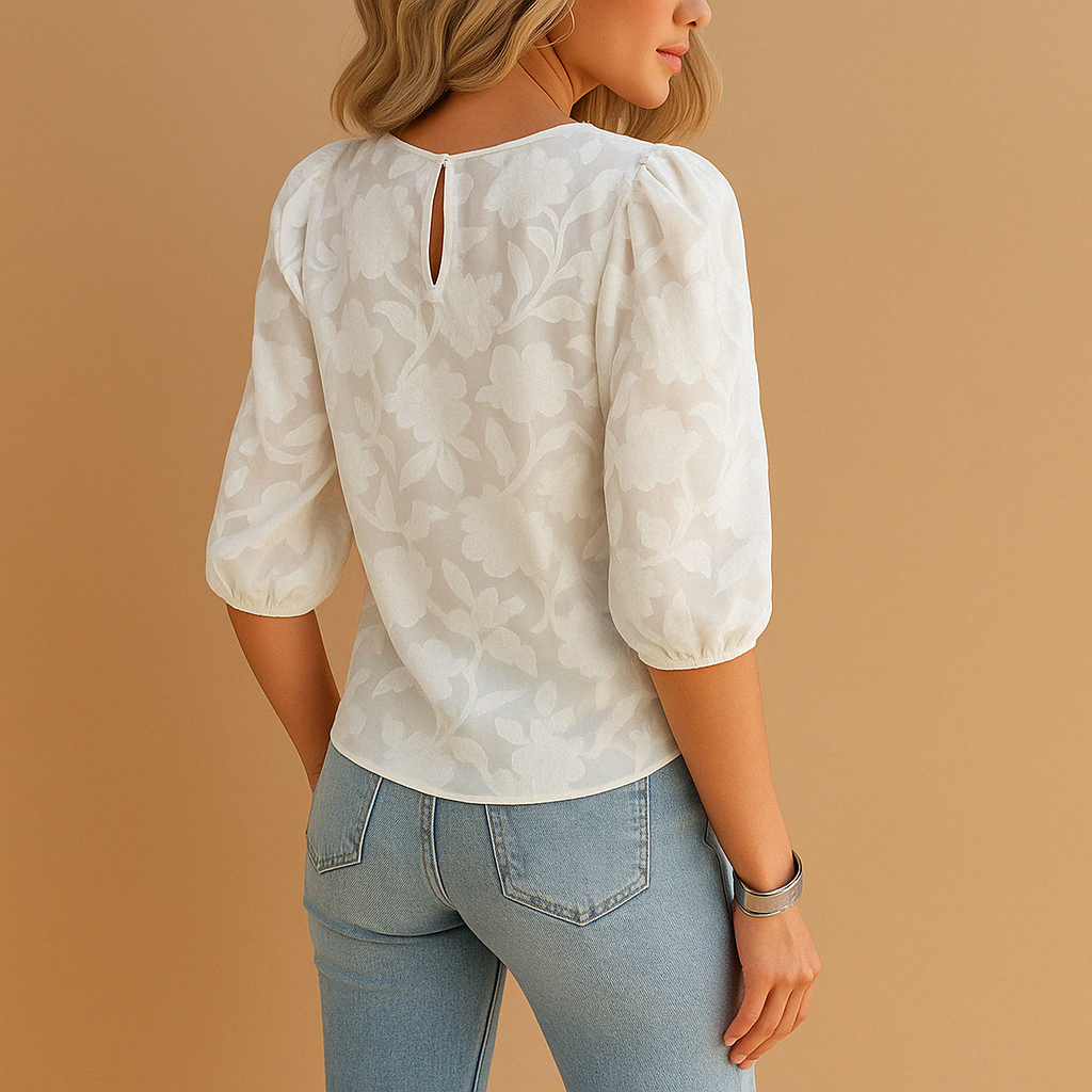 Felicity | Women's Puff Sleeve Blouse with Floral Texture