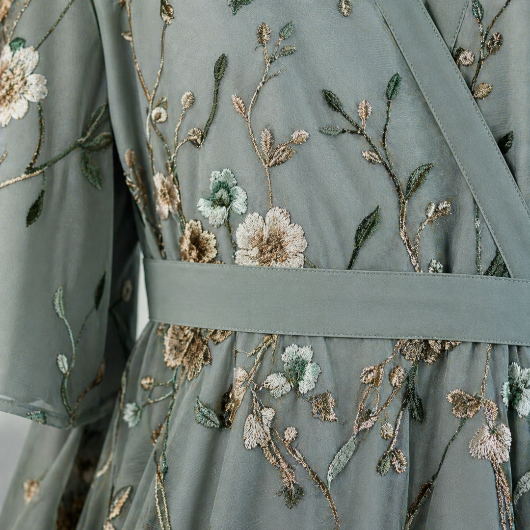 Evadne | Women's Embroidered V-Neck Maxi Dress for Relaxed Occasion Wear