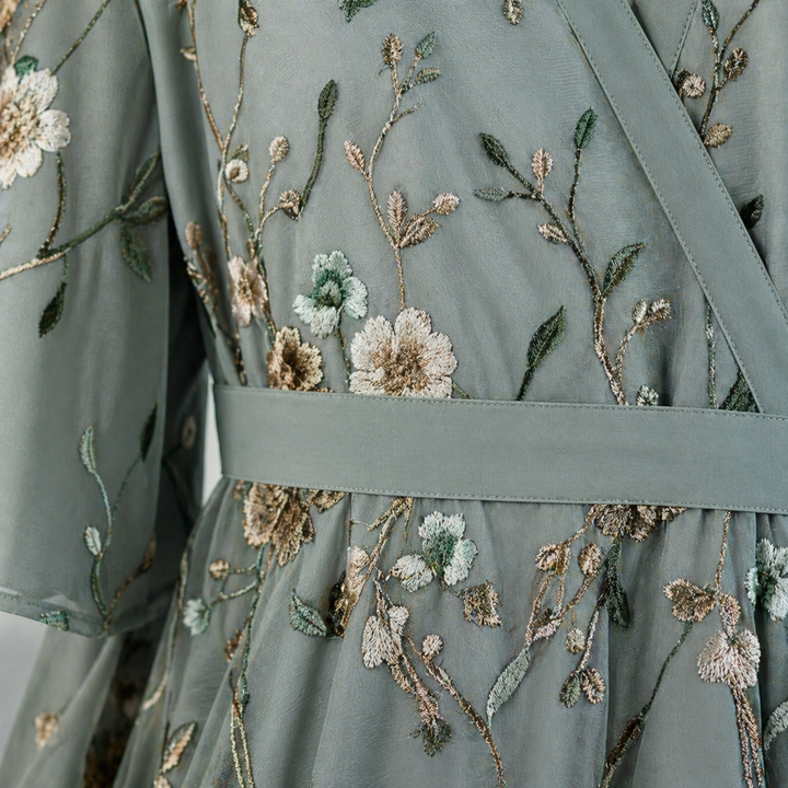 Evadne | Women's Embroidered V-Neck Maxi Dress for Relaxed Occasion Wear