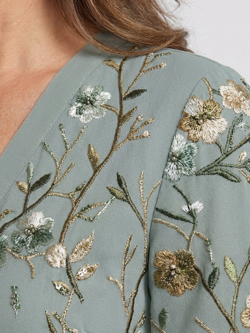 Evadne | Women's Embroidered V-Neck Maxi Dress for Relaxed Occasion Wear