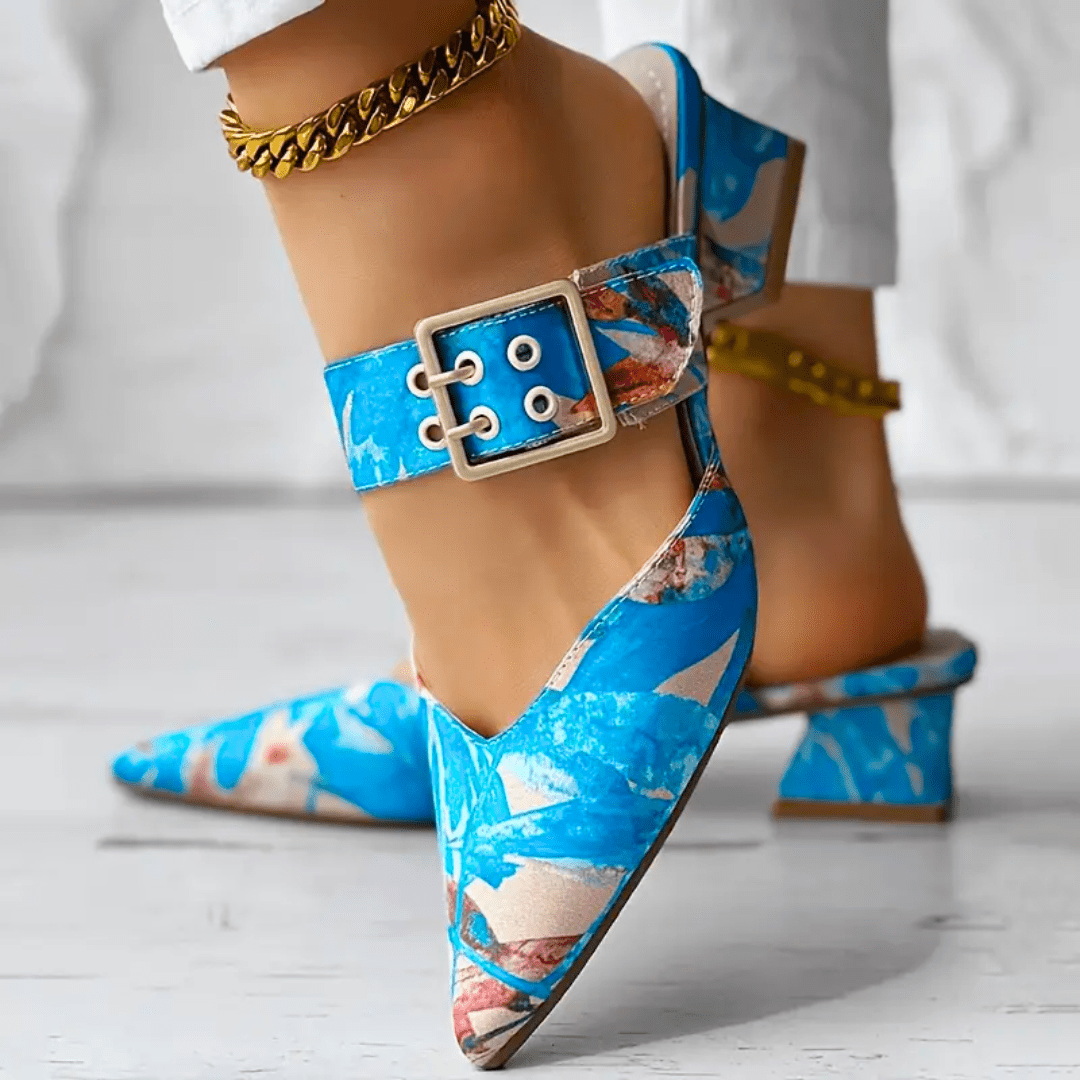 Fleur | Women's Block Heel Mules with Bold Print