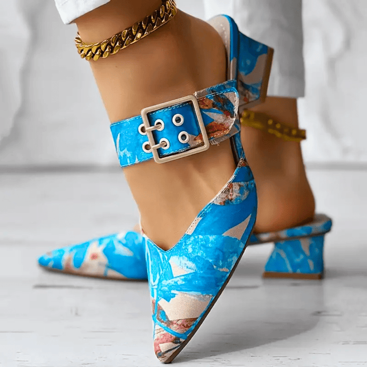 Fleur | Women's Block Heel Mules with Bold Print