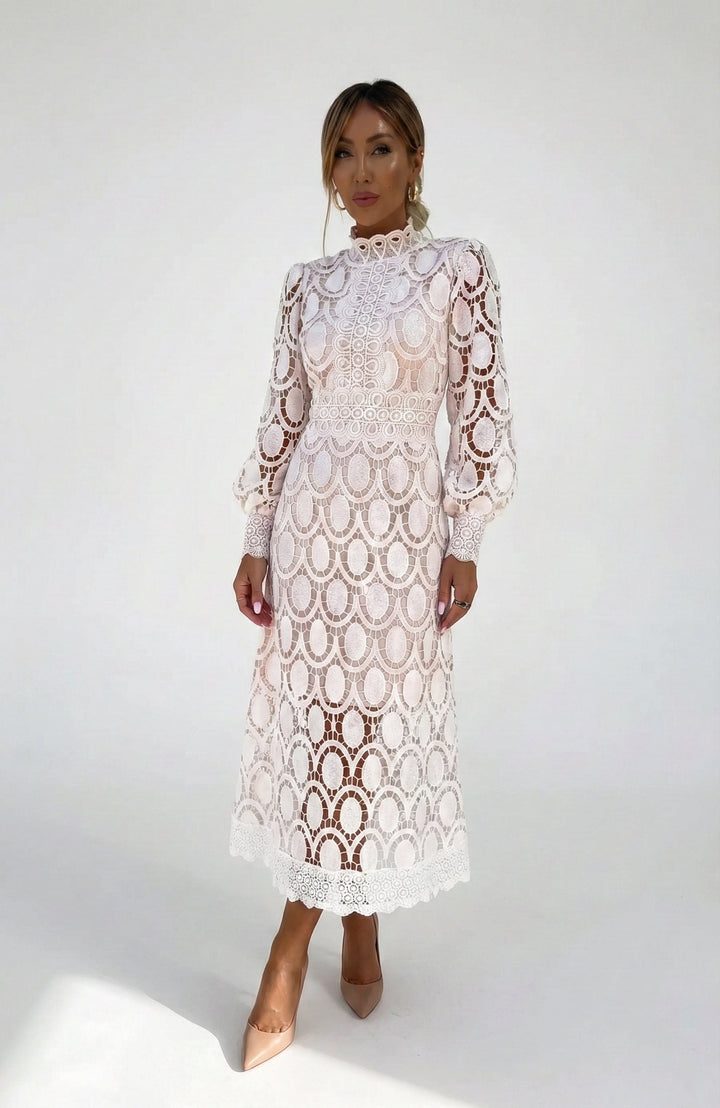 Rosalind | Women's Lace Midi Dress with Intricate Detailing