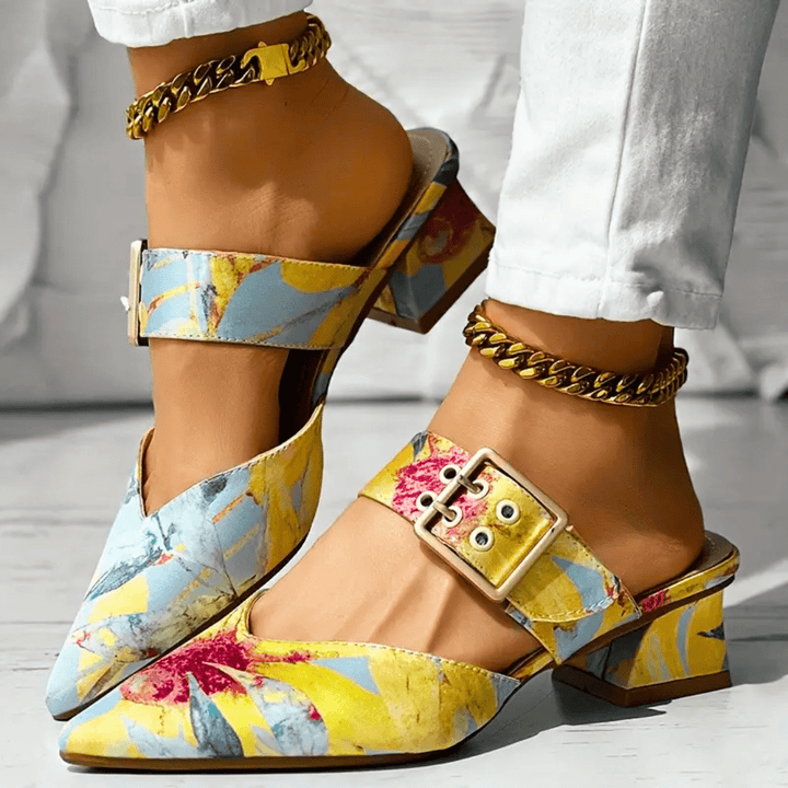 Fleur | Women's Block Heel Mules with Bold Print