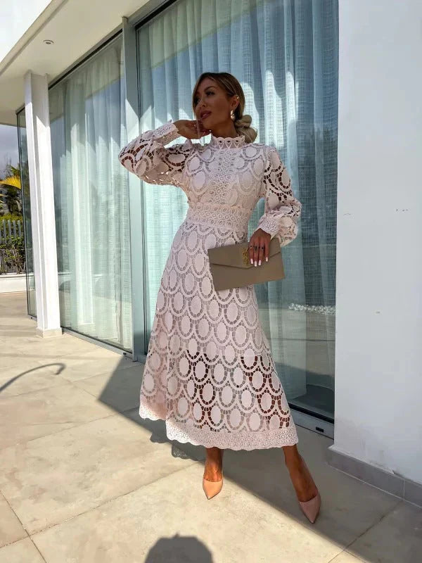 Rosalind | Women's Lace Midi Dress with Intricate Detailing