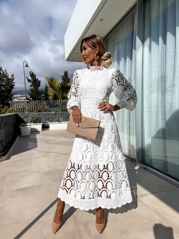 Rosalind | Women's Lace Midi Dress with Intricate Detailing