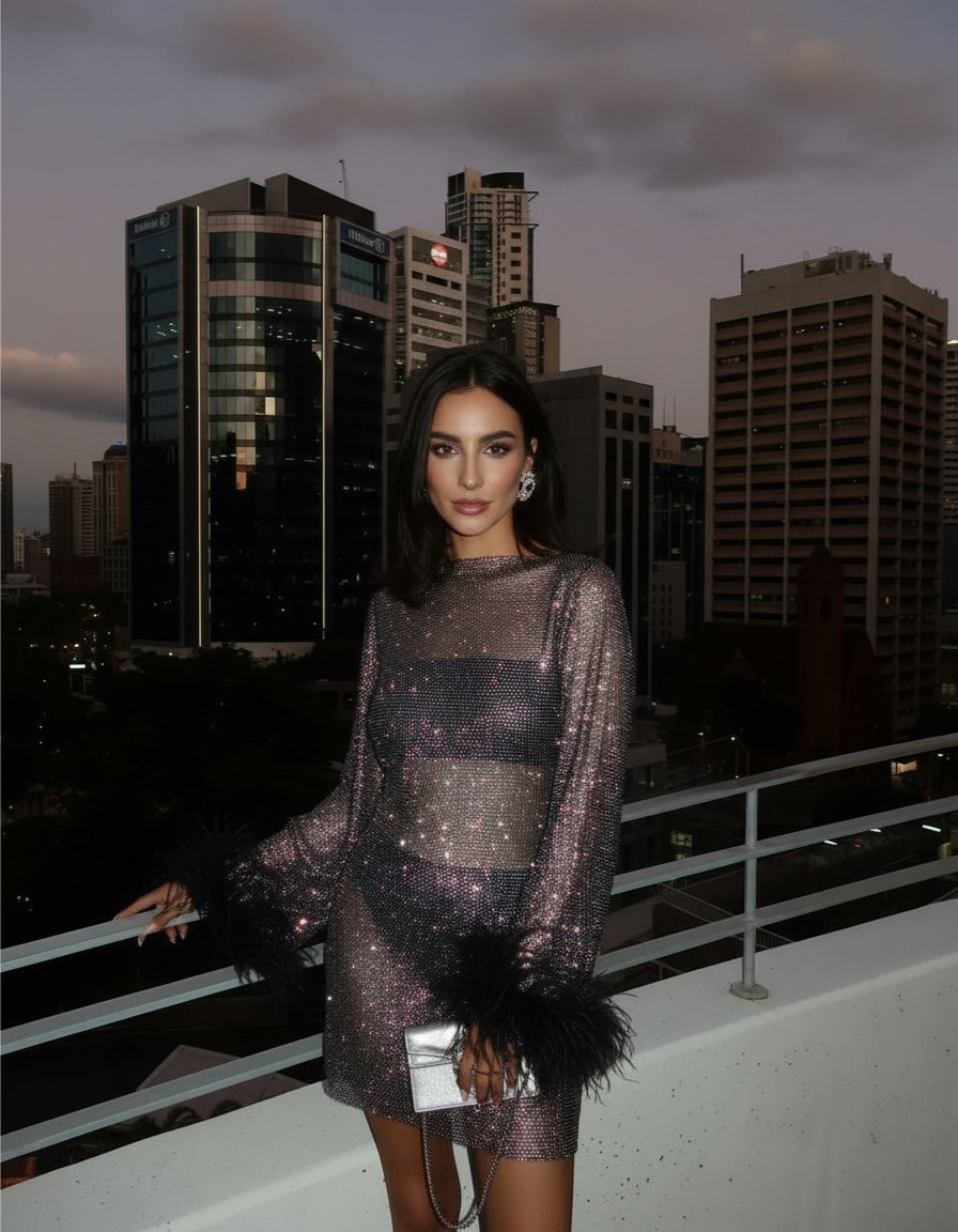 Orla | Women's Feather Cuff Mini Dress for Evening Glamour