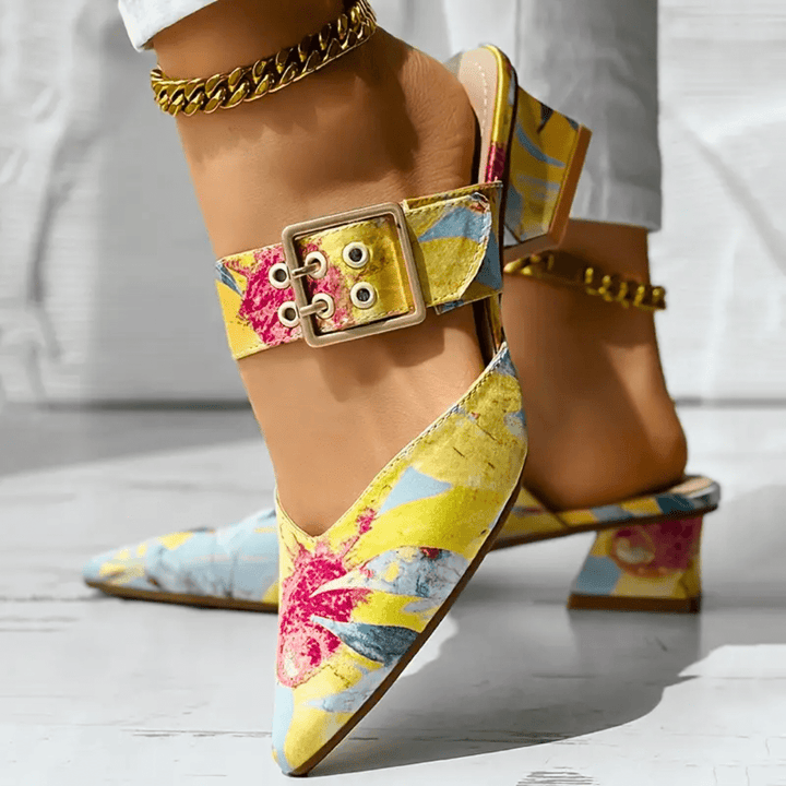 Fleur | Women's Block Heel Mules with Bold Print