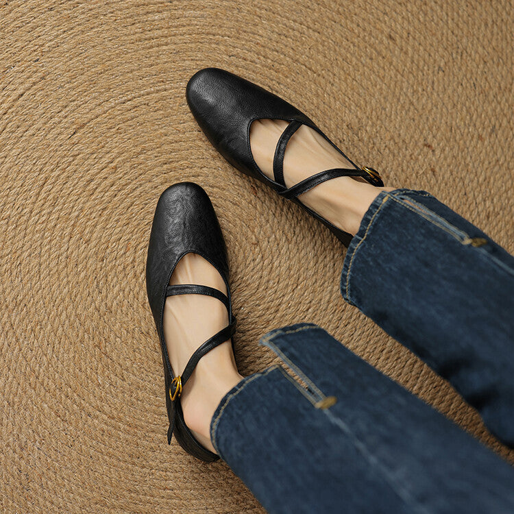Ottoline | Women's Tan Mary Jane Flats with Buckle Detail