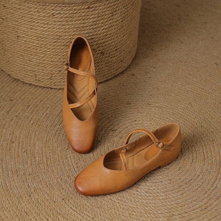 Ottoline | Women's Tan Mary Jane Flats with Buckle Detail