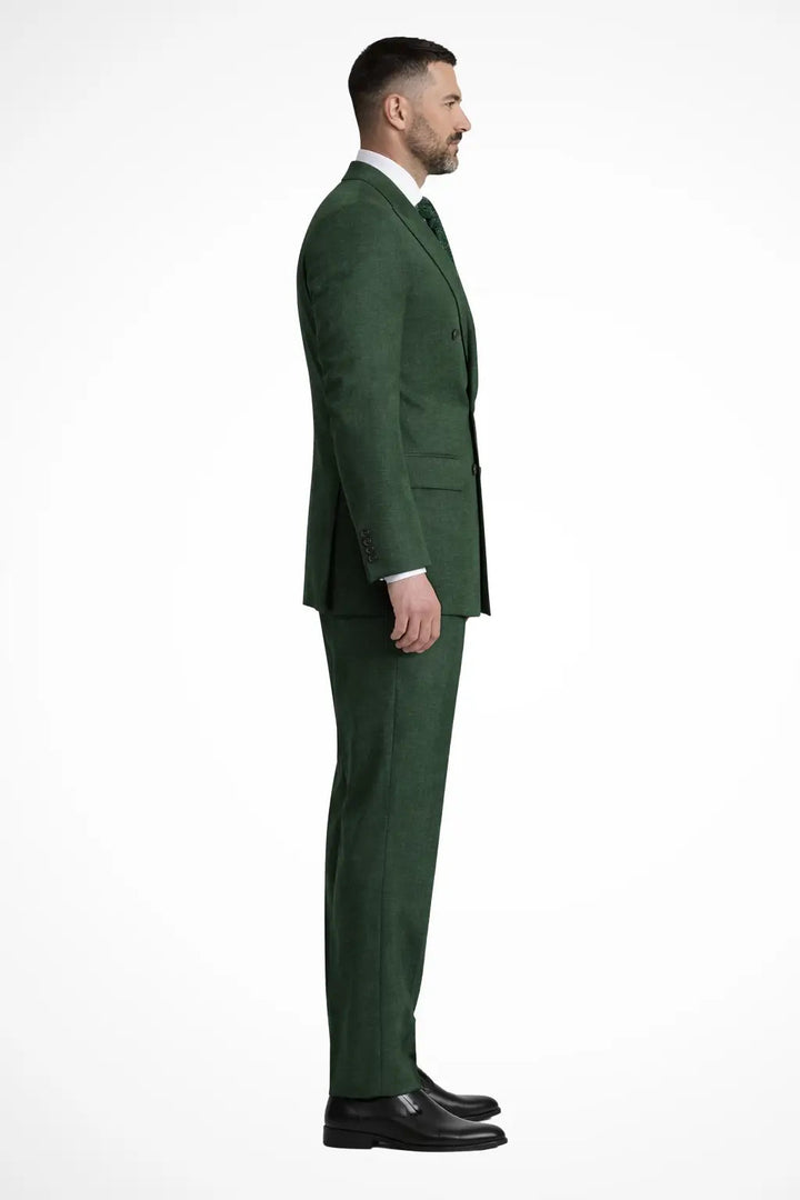 Weston | Men's Double-Breasted Linen Suit in Forest Green