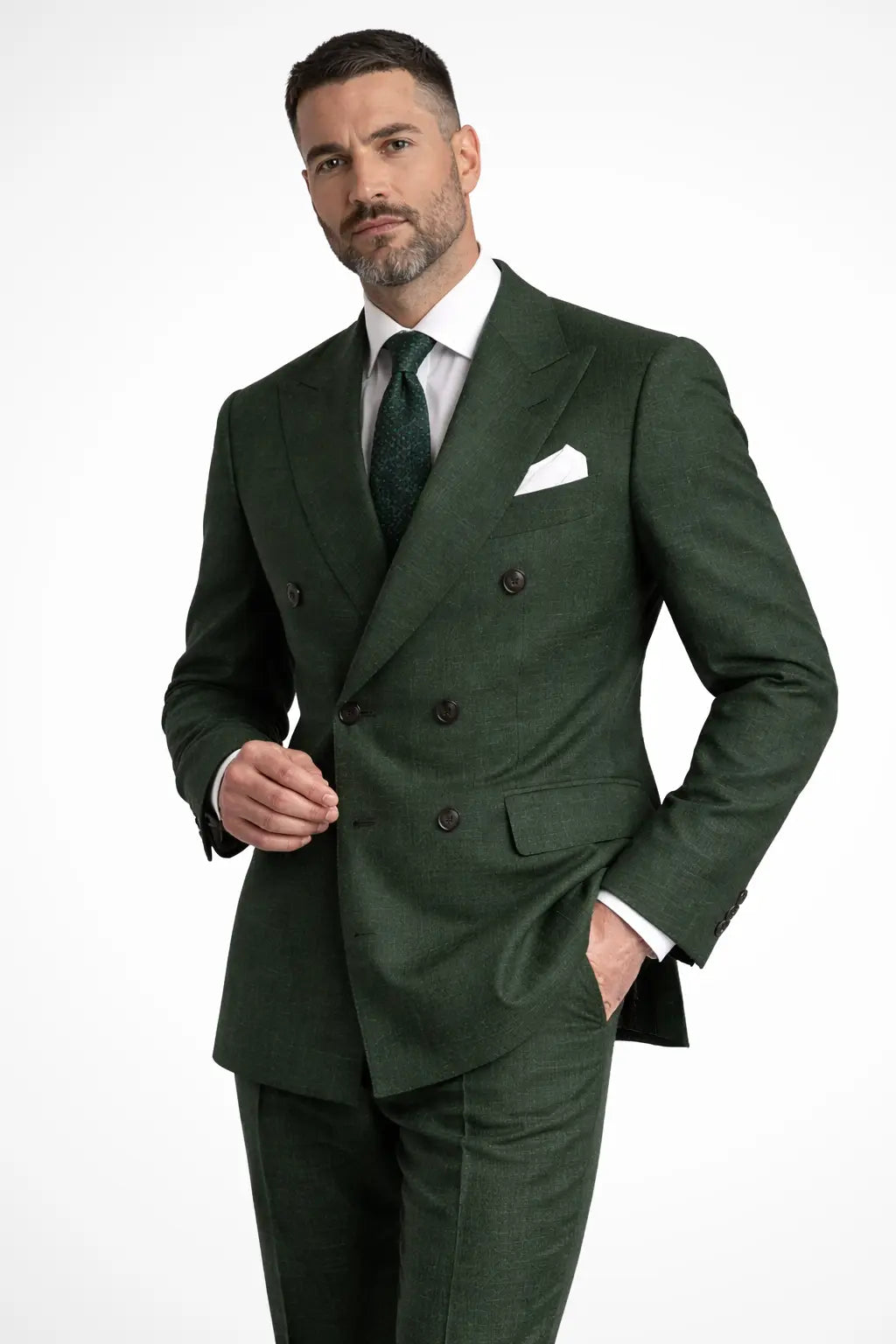 Weston | Men's Double-Breasted Linen Suit in Forest Green