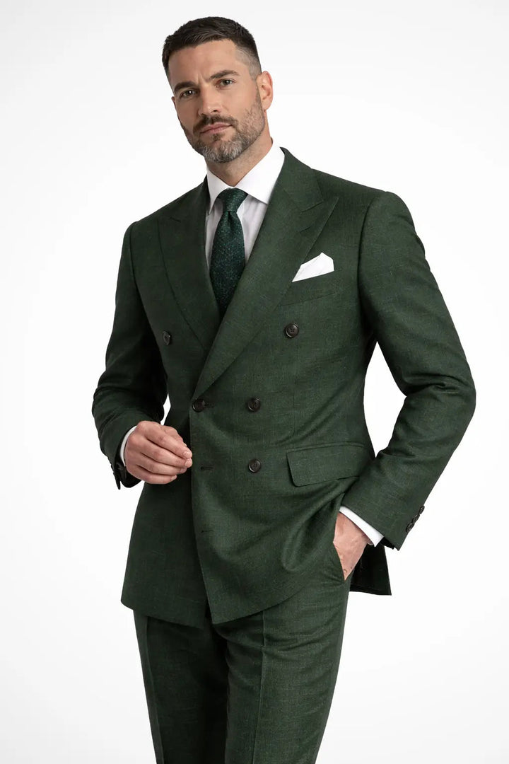 Weston | Men's Double-Breasted Linen Suit in Forest Green
