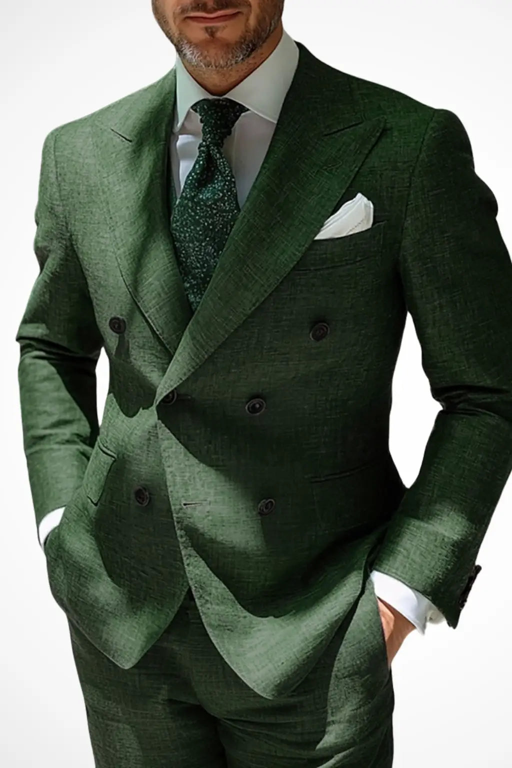 Weston | Men's Double-Breasted Linen Suit in Forest Green