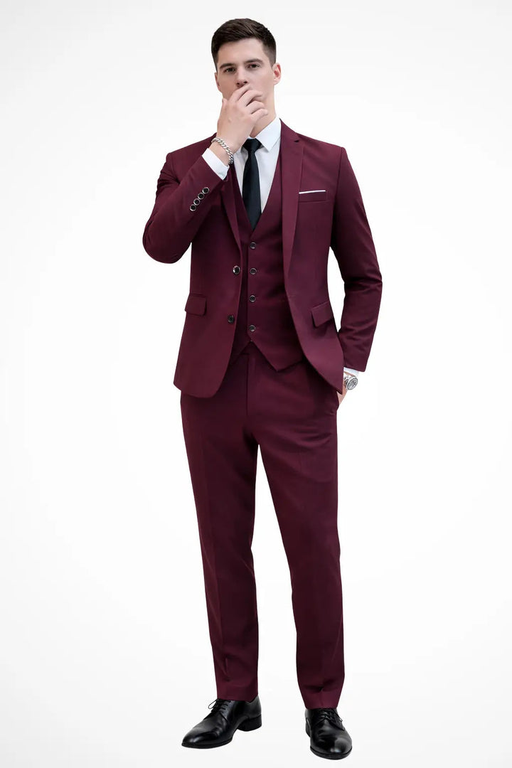 Ashford | Men's Tailored Three-Piece Suit in Deep Burgundy