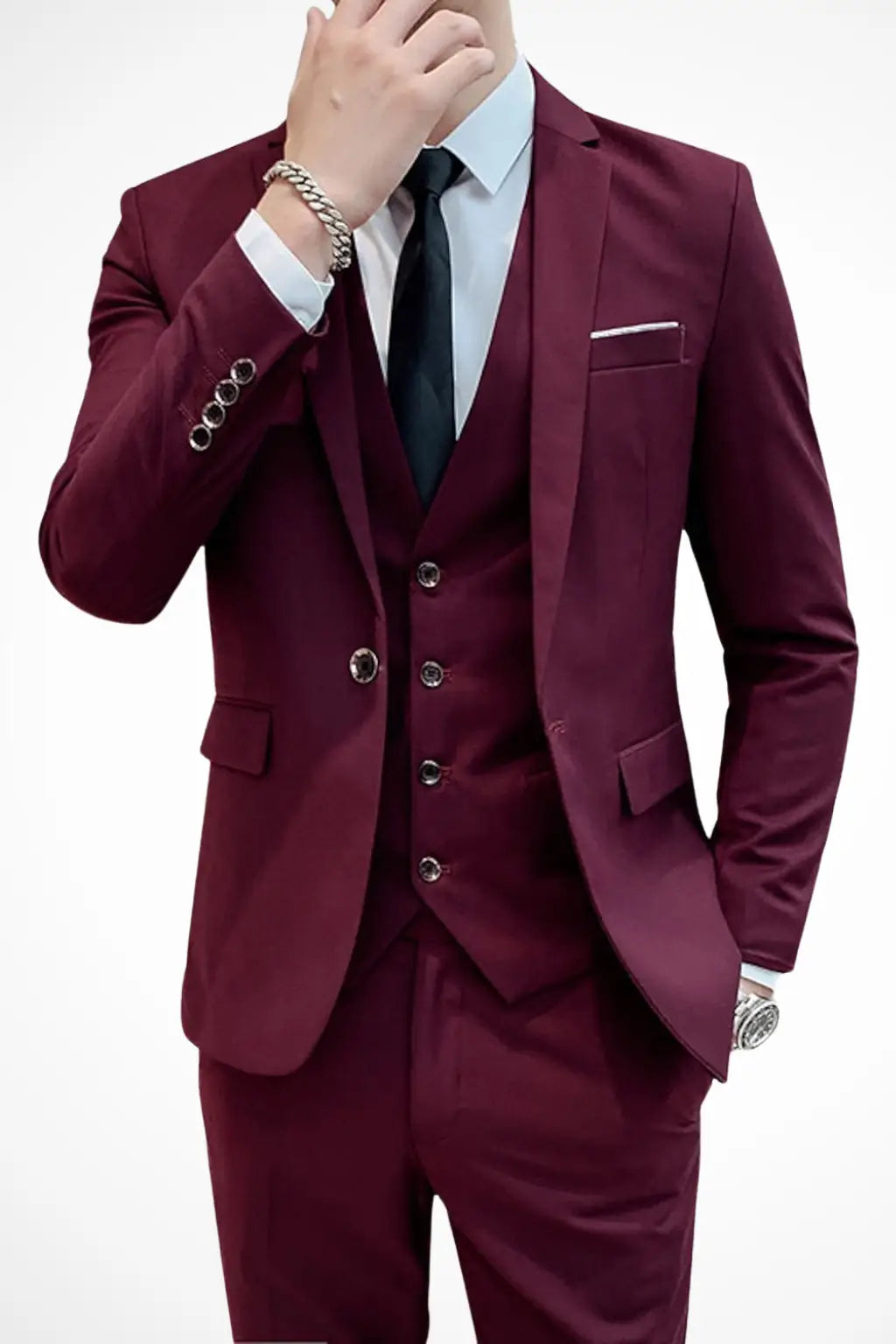 Ashford | Men's Tailored Three-Piece Suit in Deep Burgundy
