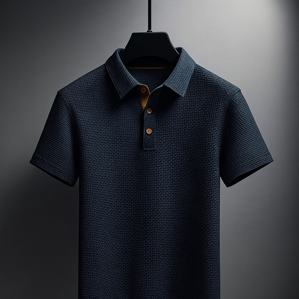 Niall | Men's Polo Shirt in Textured Blue