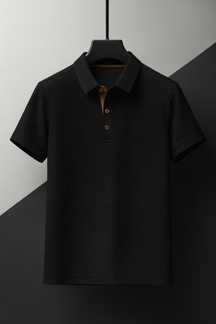 Niall | Men's Polo Shirt in Textured Blue