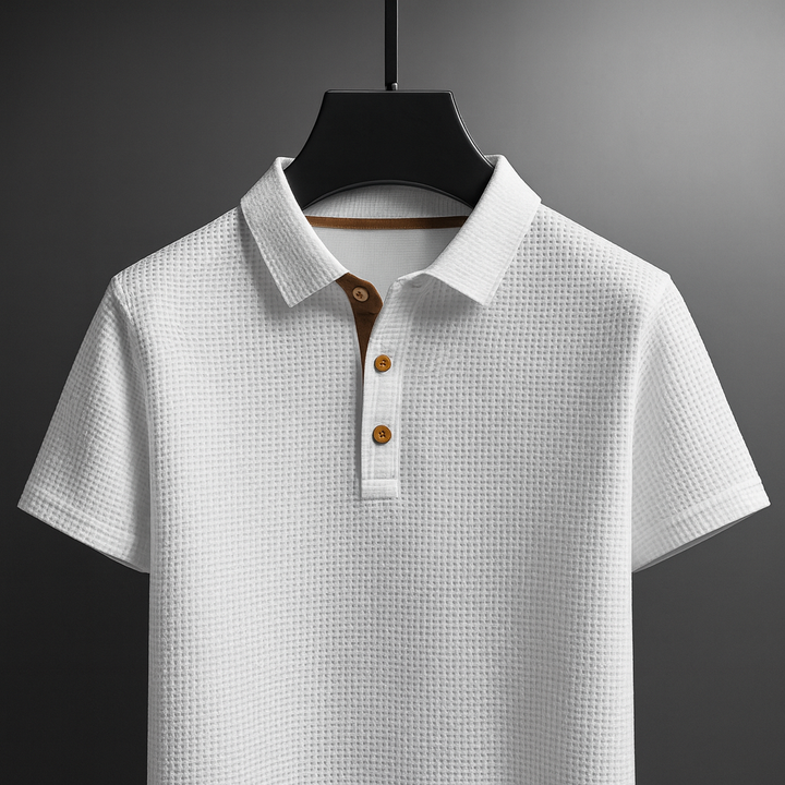 Niall | Men's Polo Shirt in Textured Blue