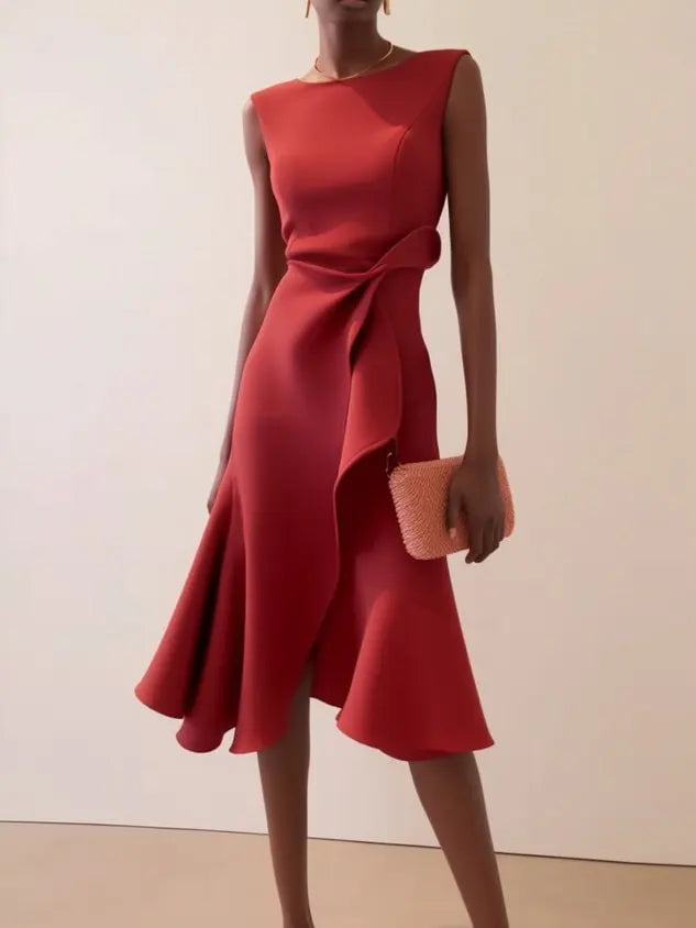 Isabelle | Women’s Midi Dress with a Soft Draped Waist