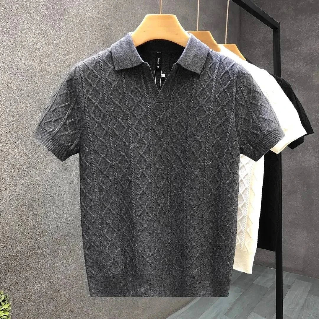 Jenson | Men's Cable Knit Polo for Smart Casual