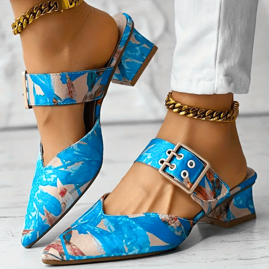 Fleur | Women's Block Heel Mules with Bold Print