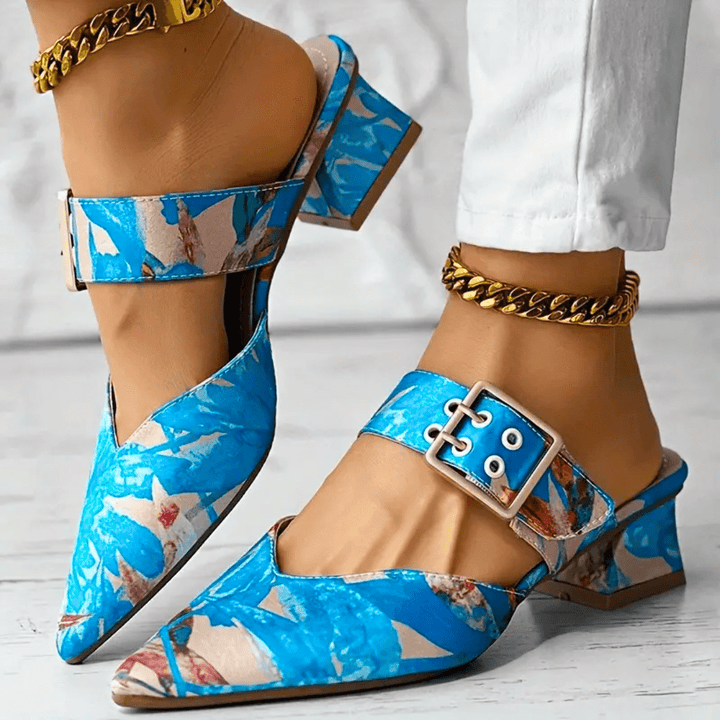 Fleur | Women's Block Heel Mules with Bold Print