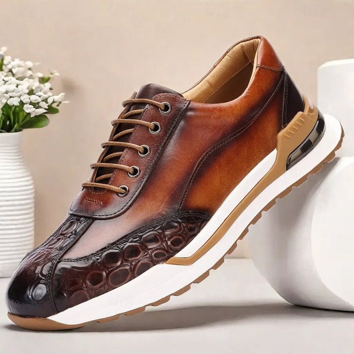 Gideon | Men's Leather Trainers with Croc Detail