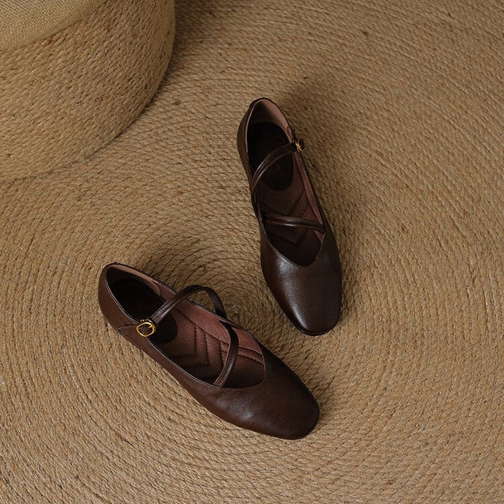 Ottoline | Women's Tan Mary Jane Flats with Buckle Detail
