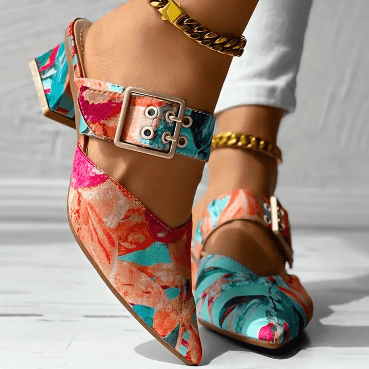 Fleur | Women's Block Heel Mules with Bold Print