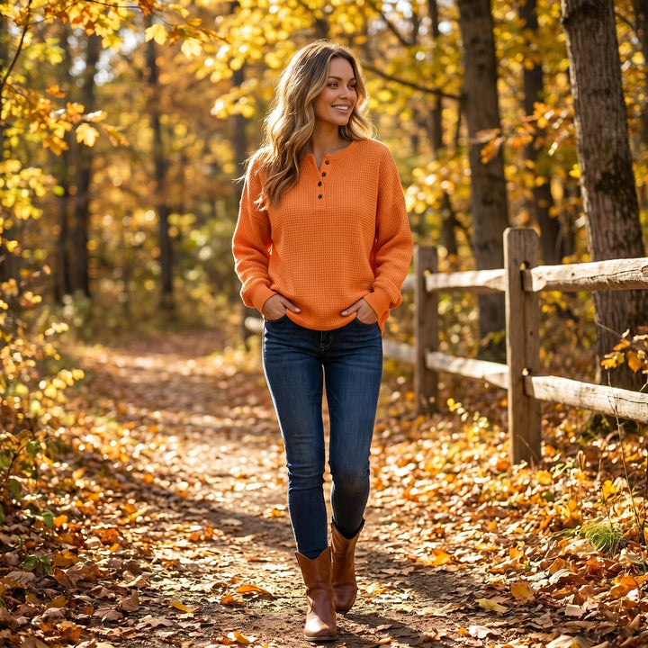Selviona | Women's Relaxed Henley Top for Casual Everyday Wear