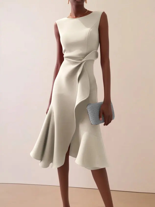 Isabelle | Women’s Midi Dress with a Soft Draped Waist