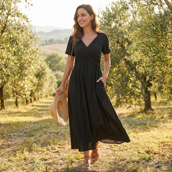 Sylvia | Women's V-Neck Dress with a Flattering Tummy-Covering Fit