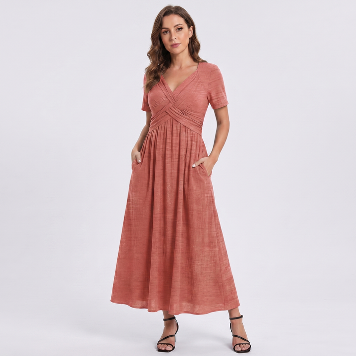 Sylvia | Women's V-Neck Dress with a Flattering Tummy-Covering Fit