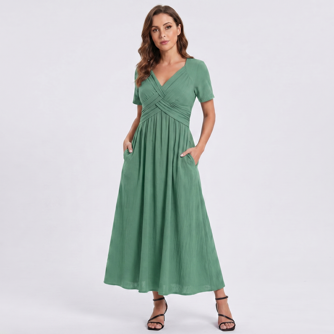 Sylvia | Women's V-Neck Dress with a Flattering Tummy-Covering Fit